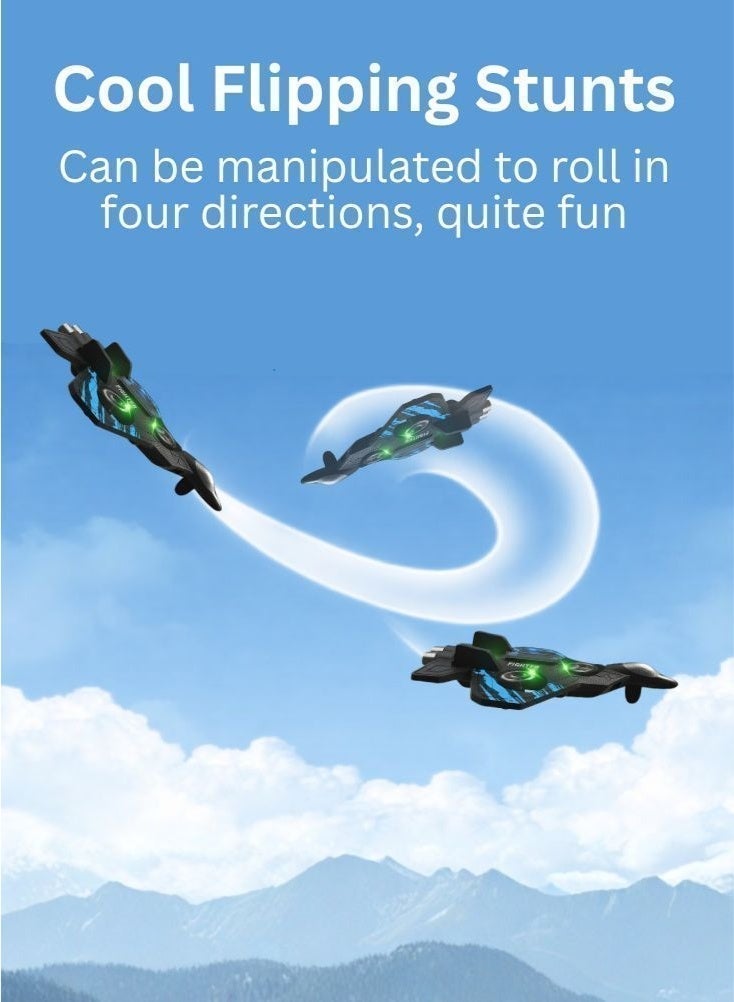 فايتر طائرة لعبة تعمل بالتحكم عن بُعد للأطفال مزودة بإضاءة ليد – طائرة مصنوعة من إسفنج إي بي بي بمدى طيران مرتفع، تصميم طيران واقعي مع أضواء وامضة، جهاز تحكم عن بُعد، بطارية قابلة لإعادة الشحن، هيكل بلاستيكي متين، طائرة لعب حركية للأولاد والبنات - Image 4